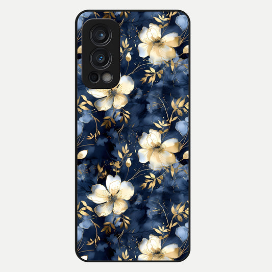  Golden Midnight Bloom Glass Case For OnePlus Nord 2 back cover – full design glossy printed glass finish