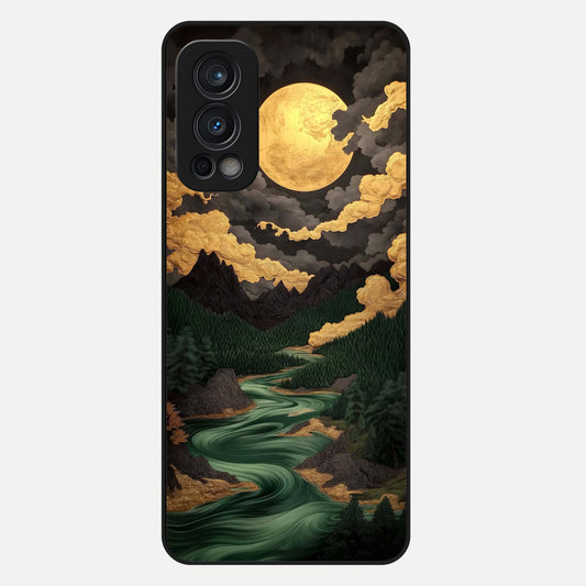  Golden River Moon Glass Case For OnePlus Nord 2 back cover – full design glossy printed glass finish