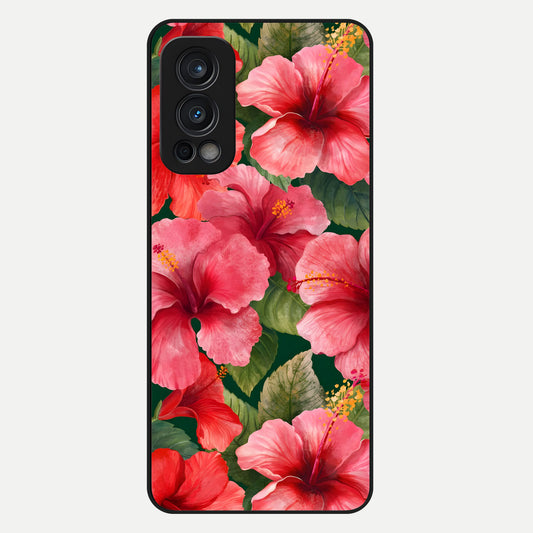  Hibiscus Pattern Glass Case For OnePlus Nord 2 back cover – full design glossy printed glass finish