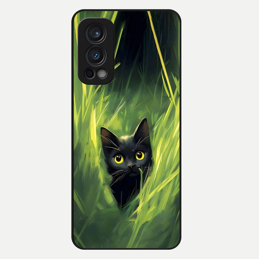  Hidden Cat Whisper Glass Case For OnePlus Nord 2 back cover – full design glossy printed glass finish