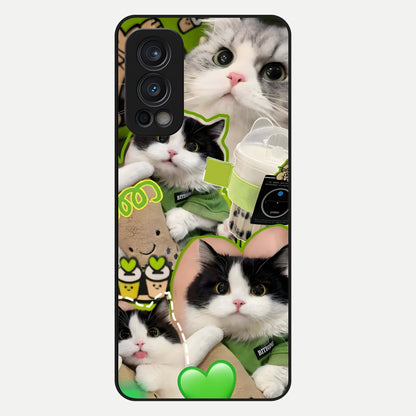  Matcha Cats Mood Glass Case For OnePlus Nord 2 back cover – full design glossy printed glass finish