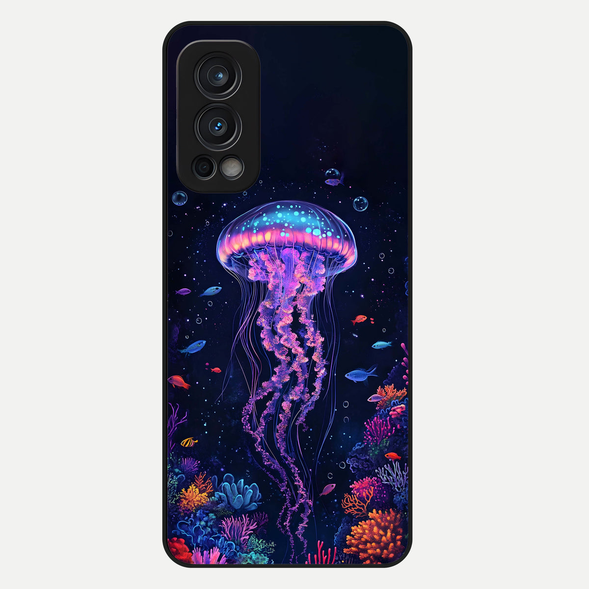  Neon Jellyfish Glass Case For OnePlus Nord 2 back cover – full design glossy printed glass finish