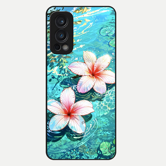  Pink Flowers in Water Glass Case For OnePlus Nord 2 back cover – full design glossy printed glass finish