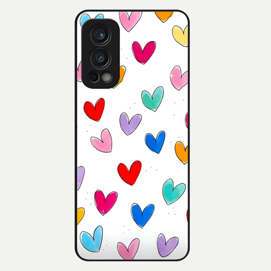  Playful Love Doodles Glass Case For OnePlus Nord 2 back cover – full design glossy printed glass finish