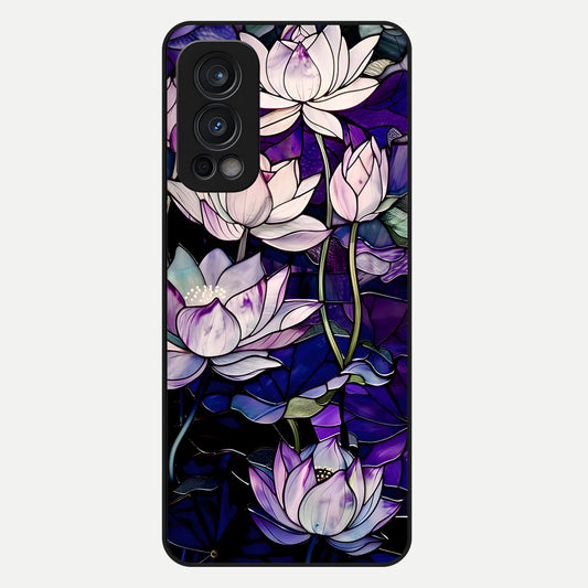  Purple Lotus Pattern Glass Case For OnePlus Nord 2 back cover – full design glossy printed glass finish