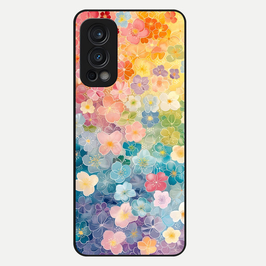  Rainbow Blossom Burst Glass Case For OnePlus Nord 2 back cover – full design glossy printed glass finish