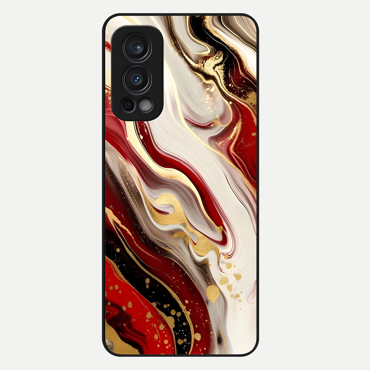  Red And White Marble Glass Case For OnePlus Nord 2 back cover – full design glossy printed glass finish