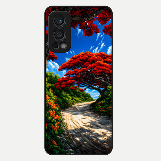  Red Trees Pathway Glass Case For OnePlus Nord 2 back cover – full design glossy printed glass finish