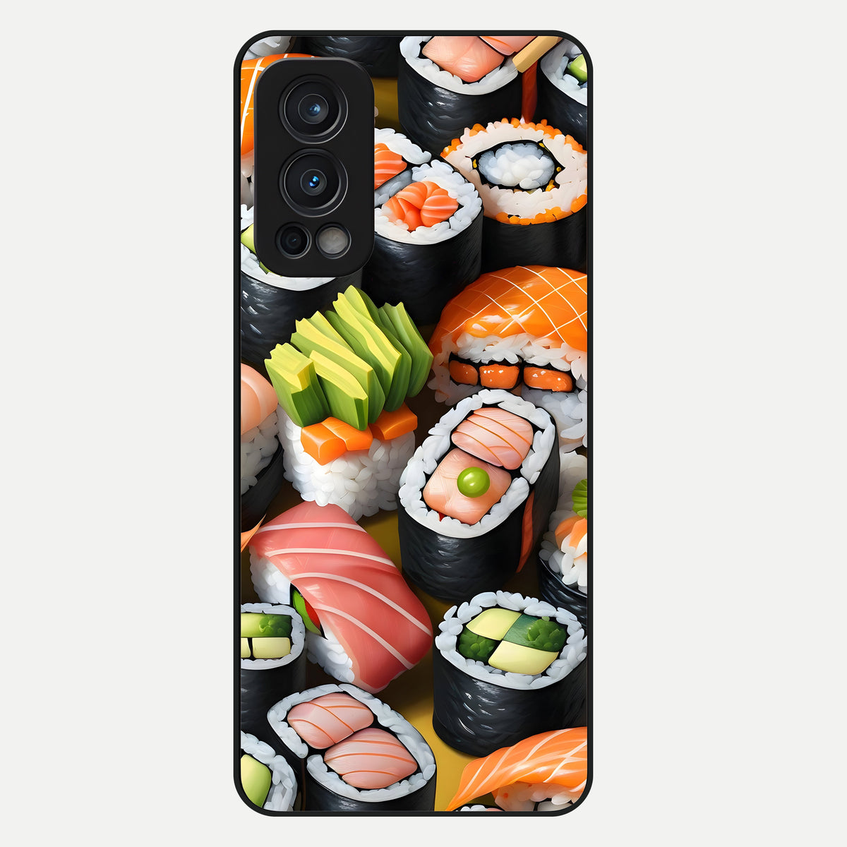  Sushi Food Pattern Glass Case For OnePlus Nord 2 back cover – full design glossy printed glass finish