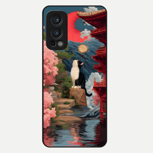  Temple Cat Scenery Glass Case For OnePlus Nord 2 back cover – full design glossy printed glass finish