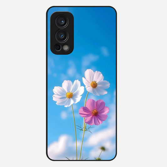  Tripple Flowers With Sky Glass Case For OnePlus Nord 2 back cover – full design glossy printed glass finish