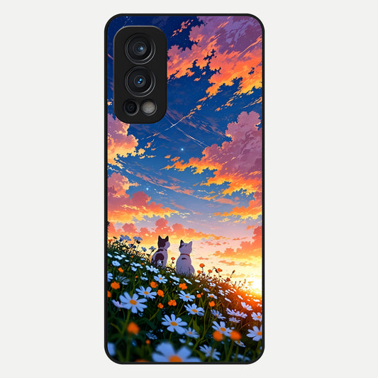  Two Cats Friends Glass Case For OnePlus Nord 2 back cover – full design glossy printed glass finish