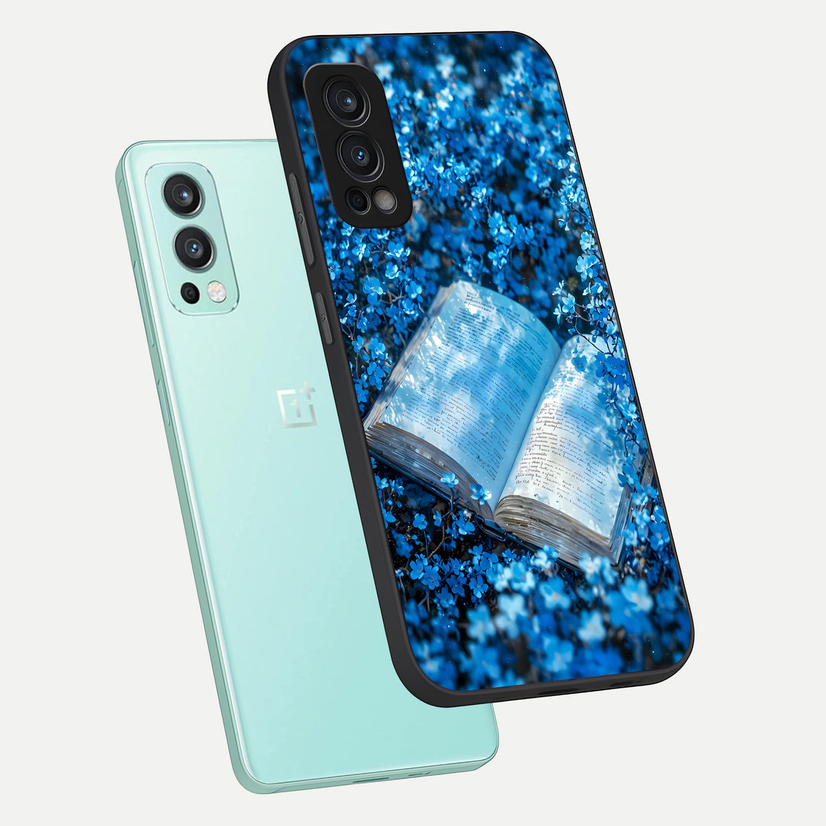  Blue Bloom Tales phone case For OnePlus Nord 2 showing premium glass back cover with detailed artwork