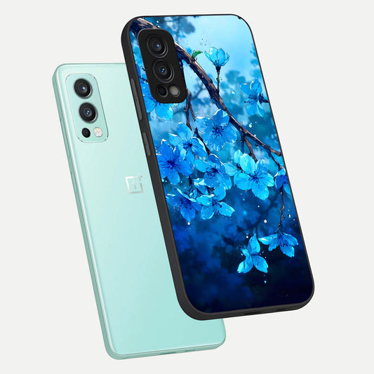  Blue Blossoms Branch phone case For OnePlus Nord 2 showing premium glass back cover with detailed artwork