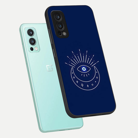  Blue Evil Eye phone case For OnePlus Nord 2 showing premium glass back cover with detailed artwork