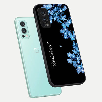  Blue Petal Dream Custom Name phone case For OnePlus Nord 2 showing premium glass back cover with detailed artwork