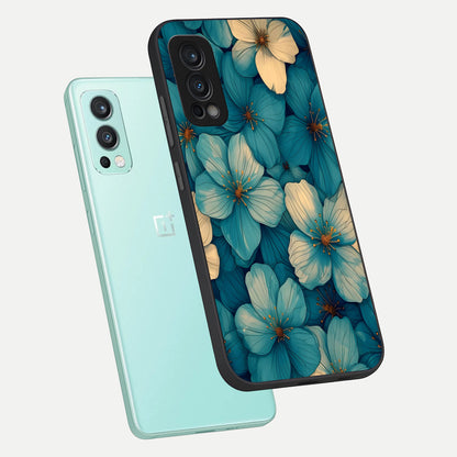  Blue Shade Floral phone case For OnePlus Nord 2 showing premium glass back cover with detailed artwork