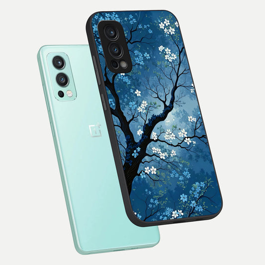  Blue Tree Serenity phone case For OnePlus Nord 2 showing premium glass back cover with detailed artwork