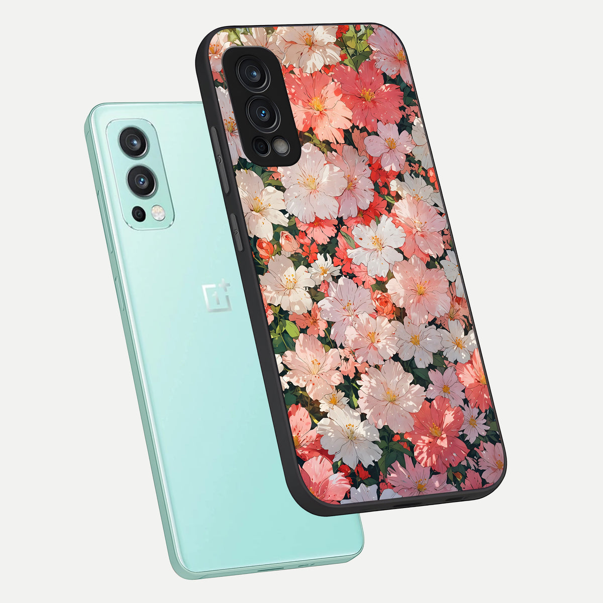  Blush Bloom Field phone case For OnePlus Nord 2 showing premium glass back cover with detailed artwork