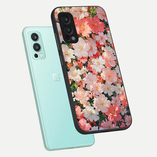  Blush Bloom Field phone case For OnePlus Nord 2 showing premium glass back cover with detailed artwork