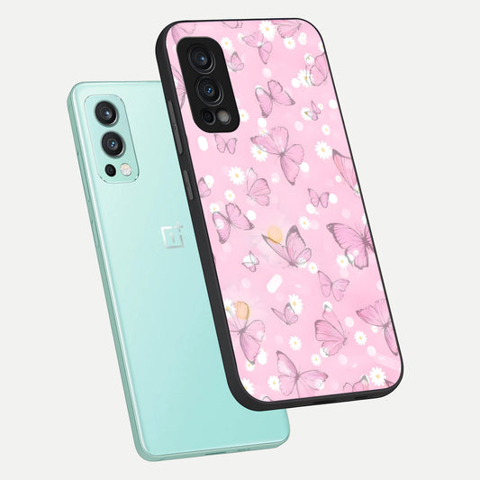  Blush Butterfly Garden phone case For OnePlus Nord 2 showing premium glass back cover with detailed artwork