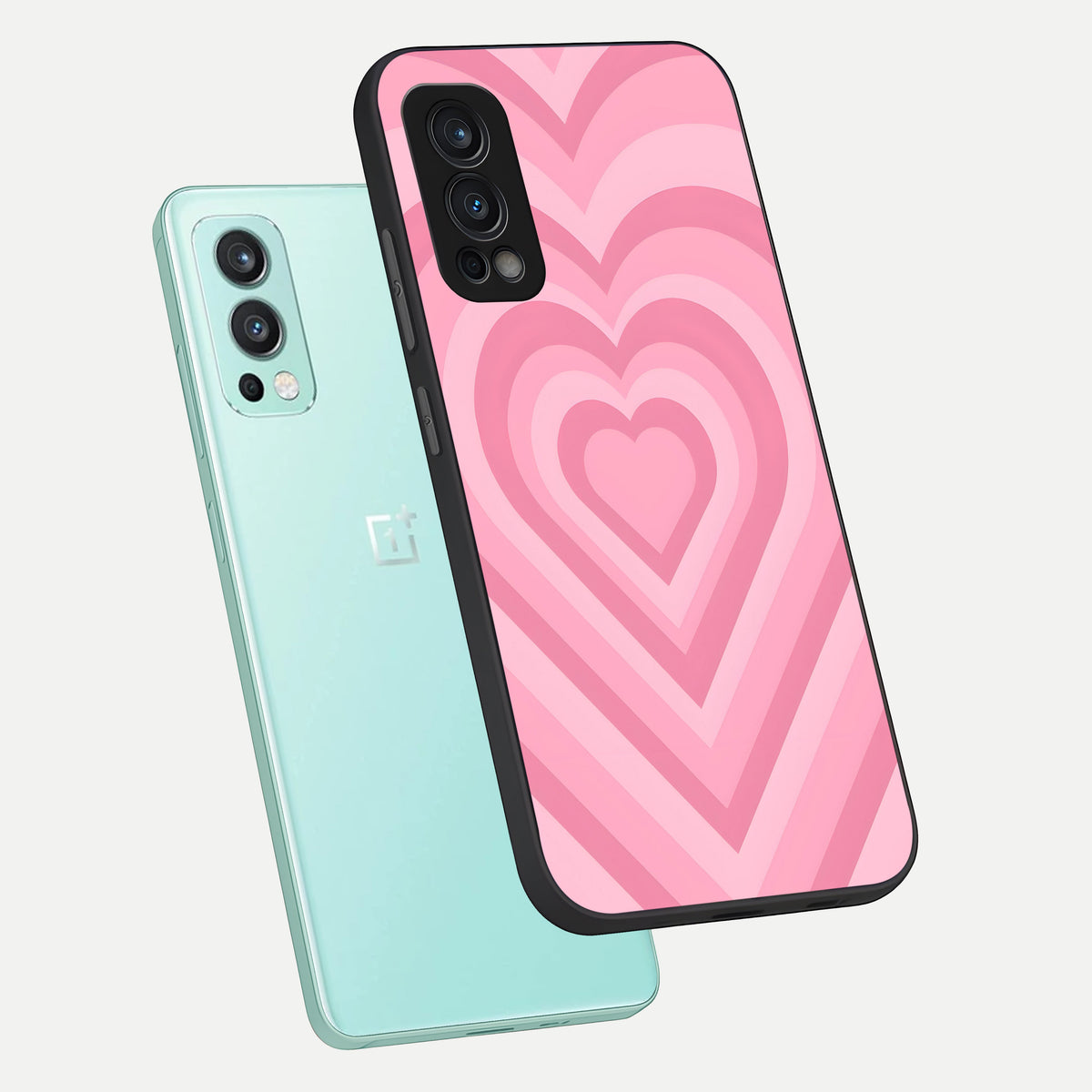  Blush Heart Waves phone case For OnePlus Nord 2 showing premium glass back cover with detailed artwork