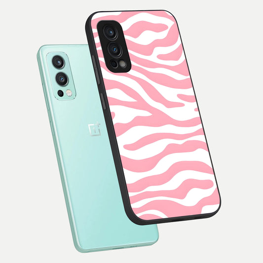  Blush Zebra Flow phone case For OnePlus Nord 2 showing premium glass back cover with detailed artwork