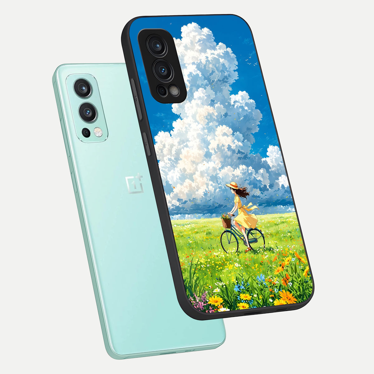  Breezy Meadow Ride phone case For OnePlus Nord 2 showing premium glass back cover with detailed artwork
