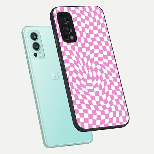  Bubblegum Check Wave phone case For OnePlus Nord 2 showing premium glass back cover with detailed artwork