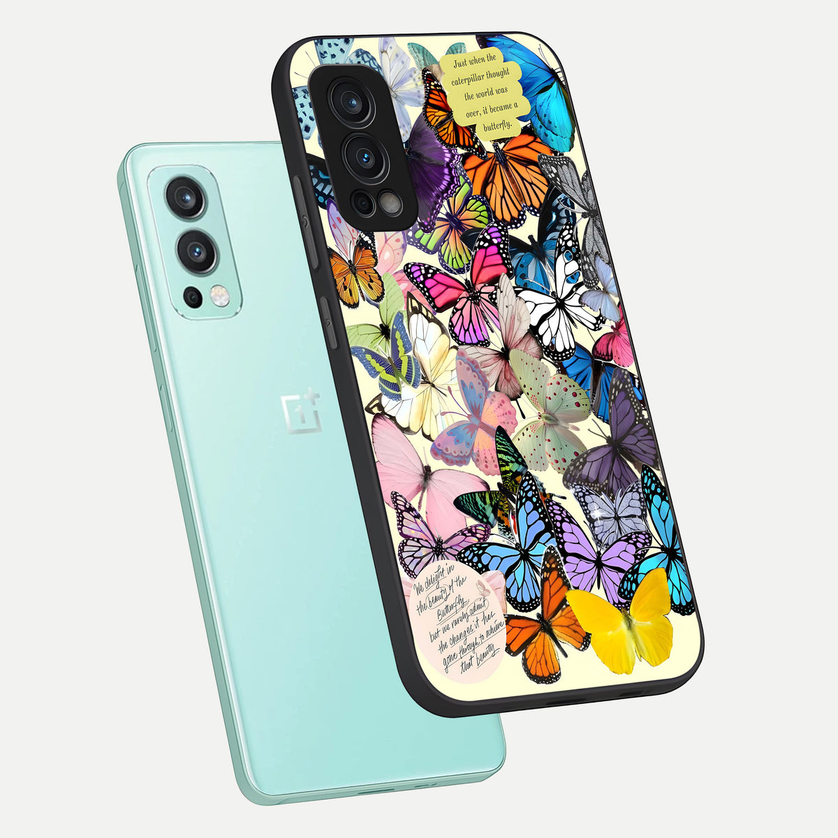  Butterflies Petal Dream phone case For OnePlus Nord 2 showing premium glass back cover with detailed artwork