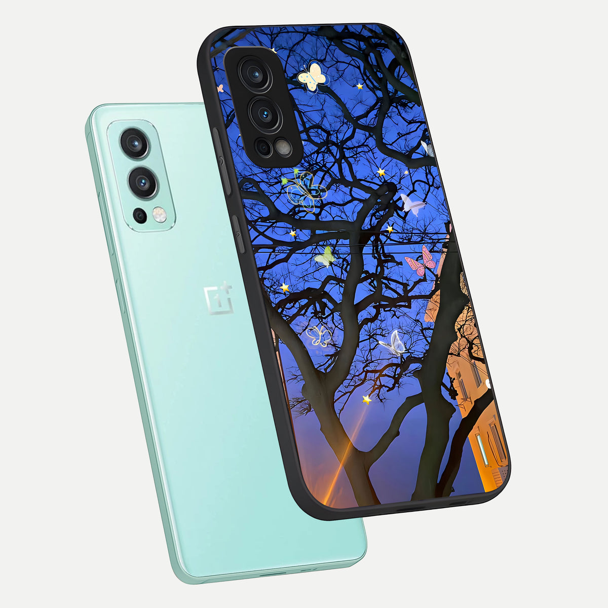  Butterfly Night Magic phone case For OnePlus Nord 2 showing premium glass back cover with detailed artwork