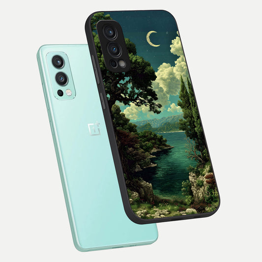  Celestial Lake Peace phone case For OnePlus Nord 2 showing premium glass back cover with detailed artwork