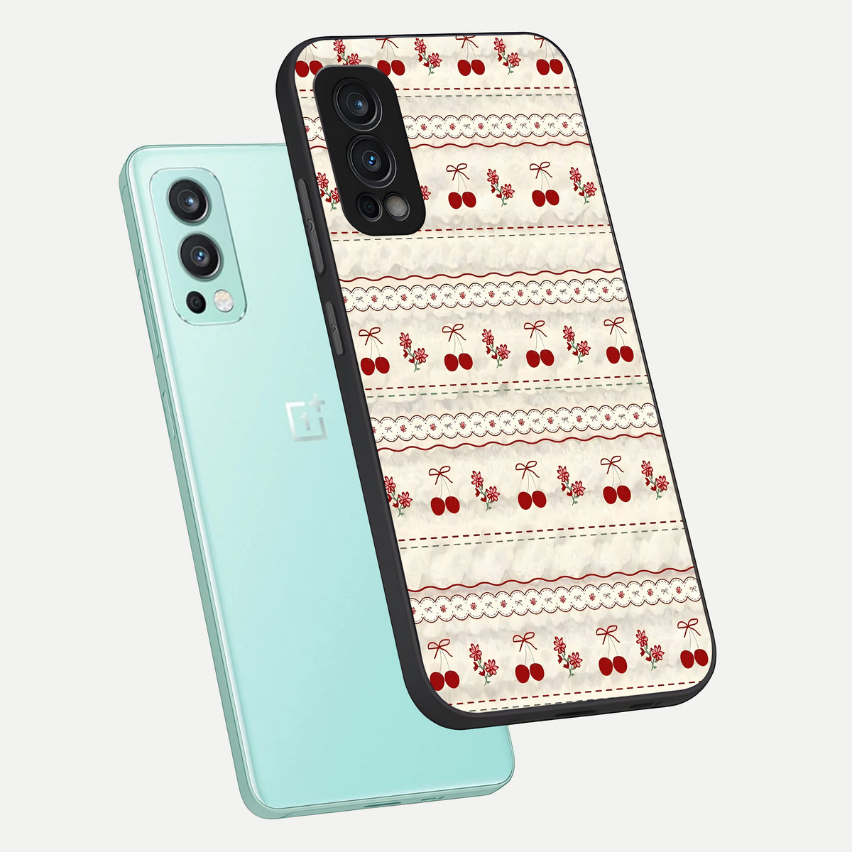  Cherry Bloom Charm phone case For OnePlus Nord 2 showing premium glass back cover with detailed artwork