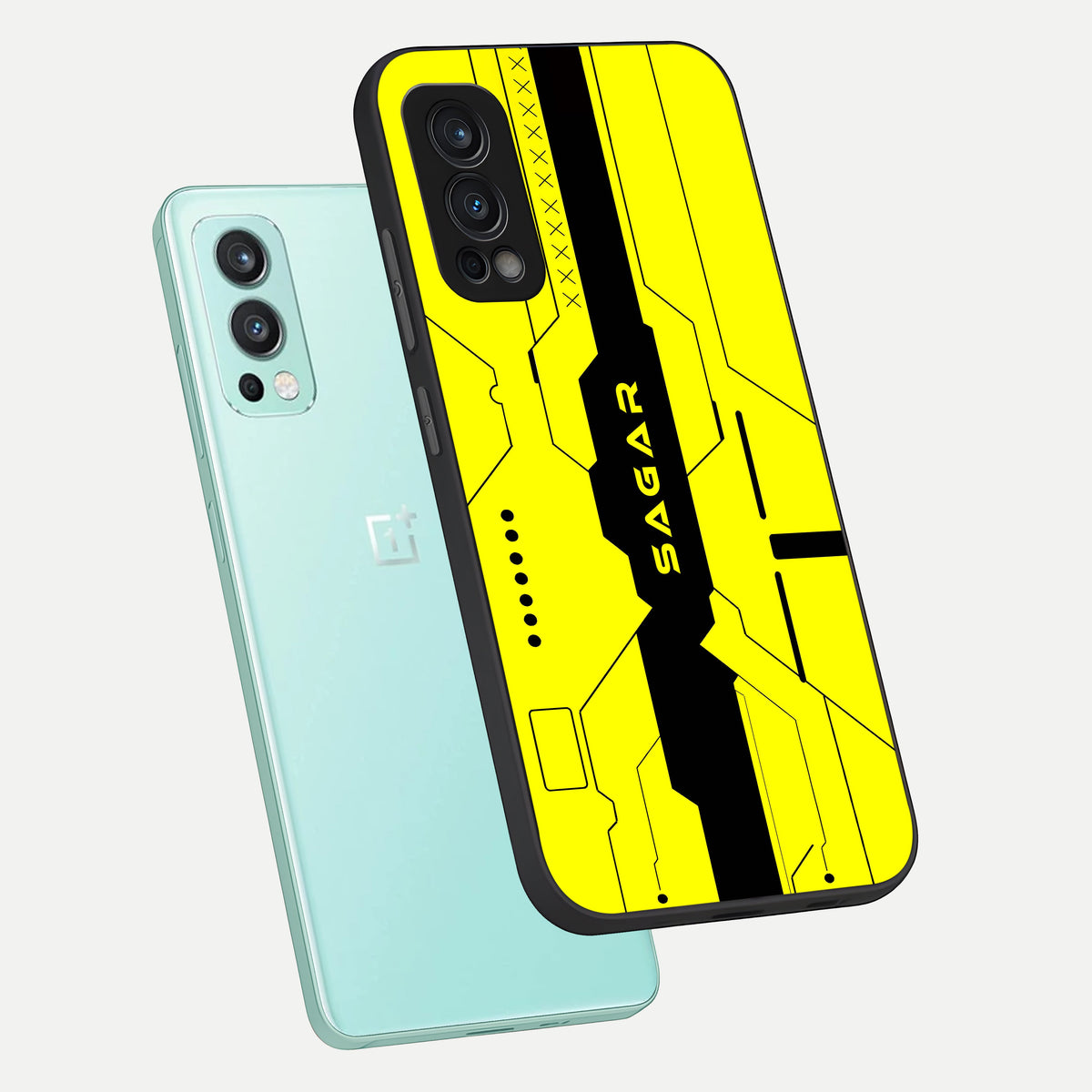  Circuit CYBERPUNK Custom Name phone case For OnePlus Nord 2 showing premium glass back cover with detailed artwork