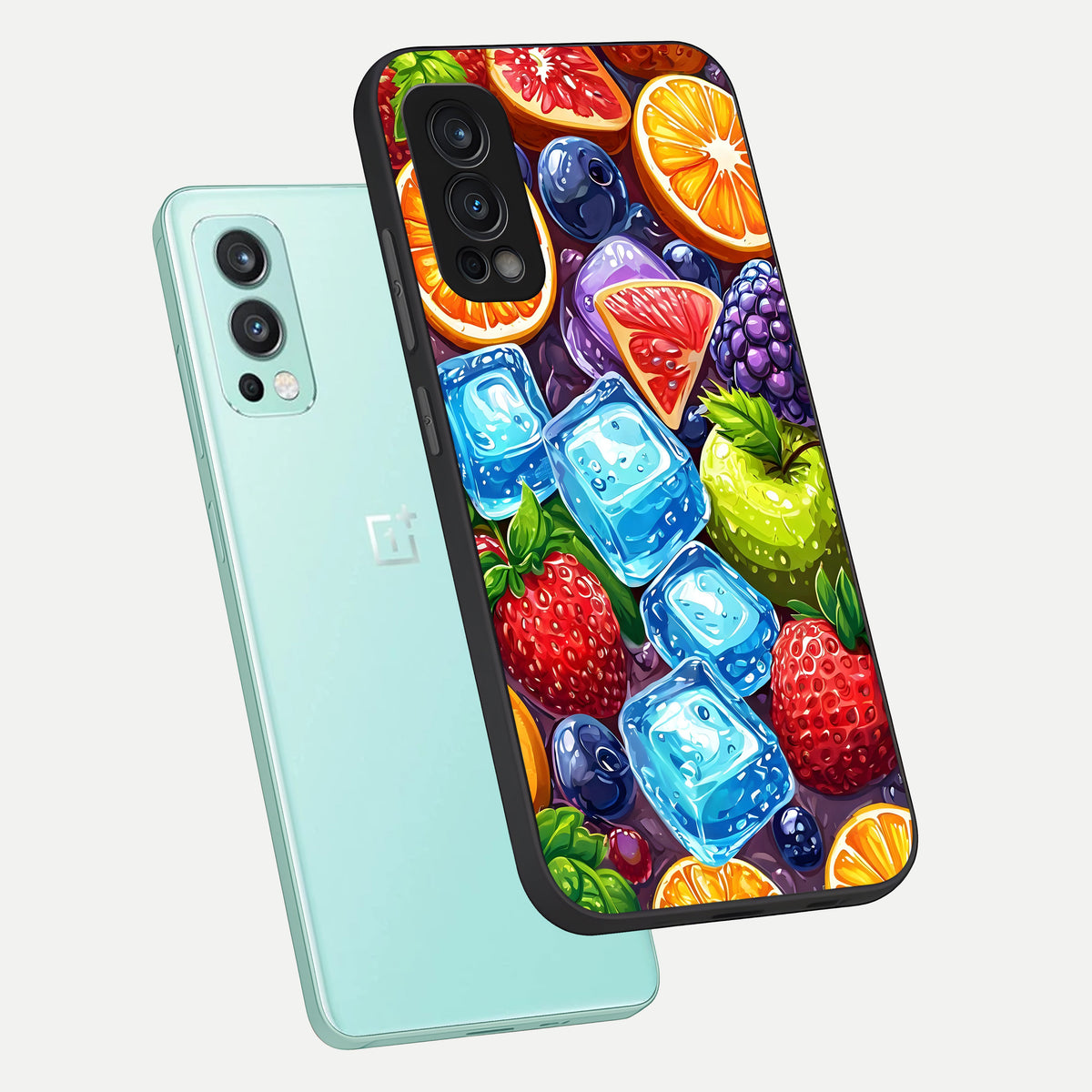  Colorful Fruits with Ice phone case For OnePlus Nord 2 showing premium glass back cover with detailed artwork