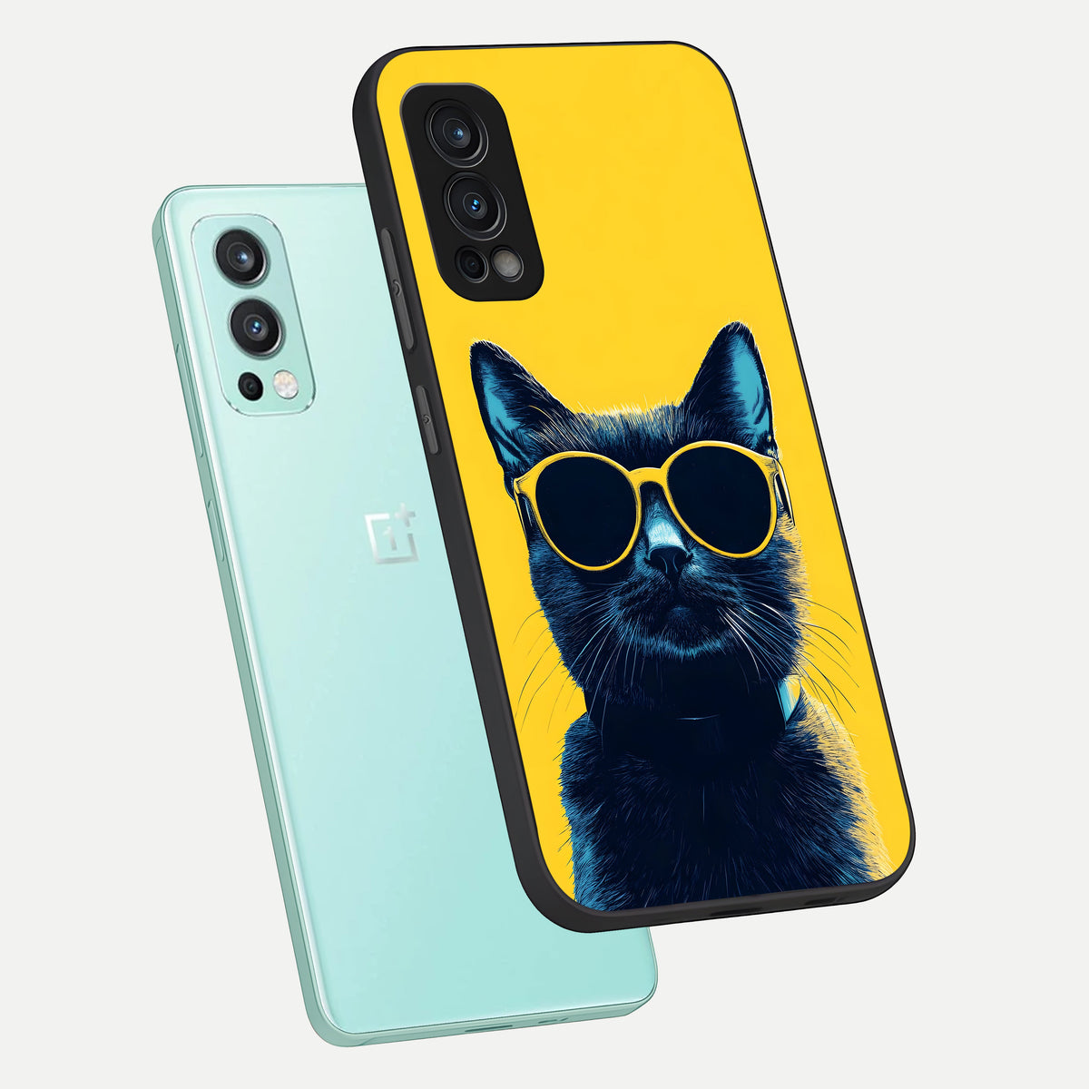  Cool Cat Vibes phone case For OnePlus Nord 2 showing premium glass back cover with detailed artwork