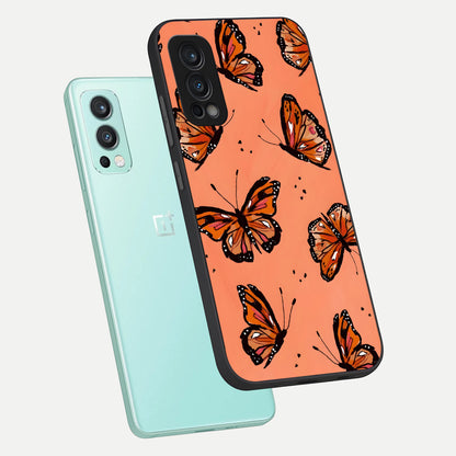  Coral Wing Butterfly phone case For OnePlus Nord 2 showing premium glass back cover with detailed artwork