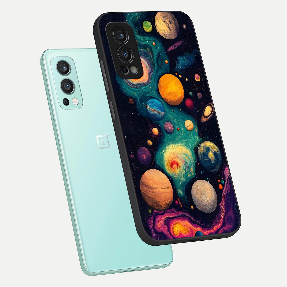  Cosmic Planet Journey phone case For OnePlus Nord 2 showing premium glass back cover with detailed artwork