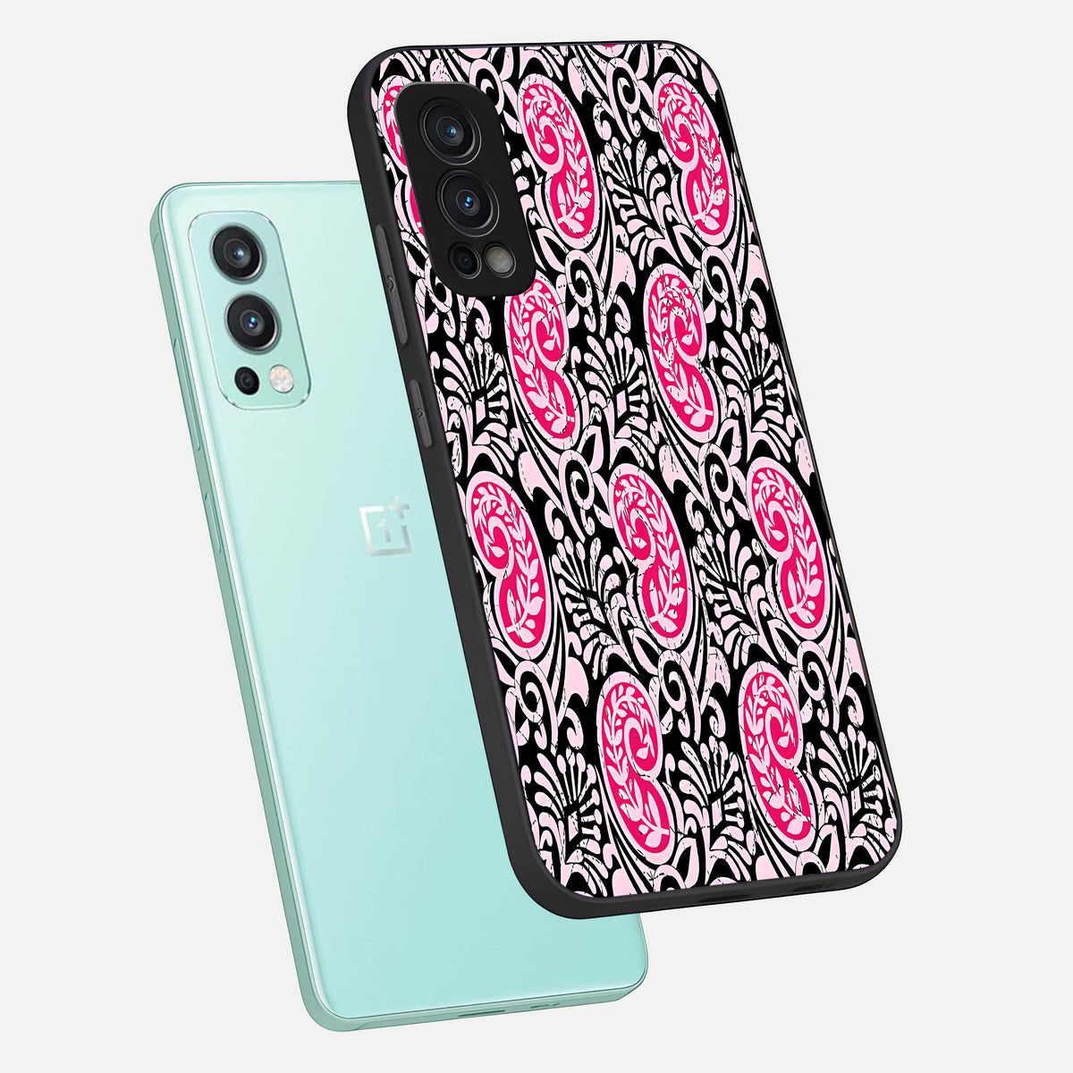  Crimson Paisley Charm phone case For OnePlus Nord 2 showing premium glass back cover with detailed artwork