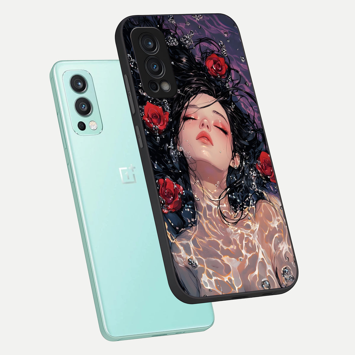  Crimson Rose Serenity phone case For OnePlus Nord 2 showing premium glass back cover with detailed artwork