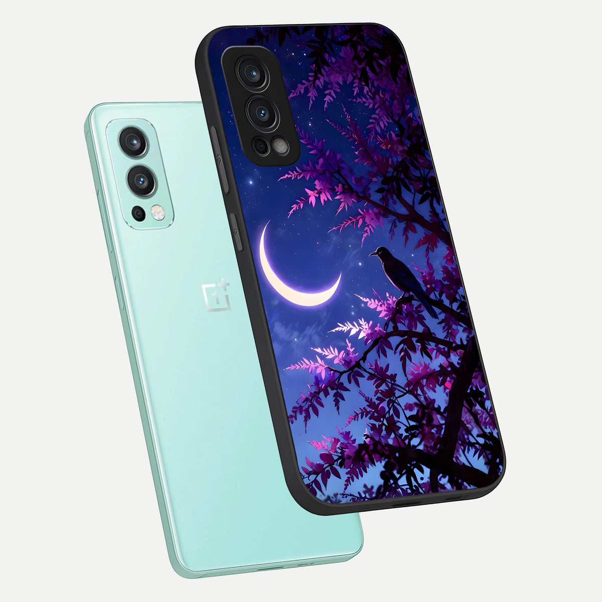  Crow And Moon Scenery phone case For OnePlus Nord 2 showing premium glass back cover with detailed artwork