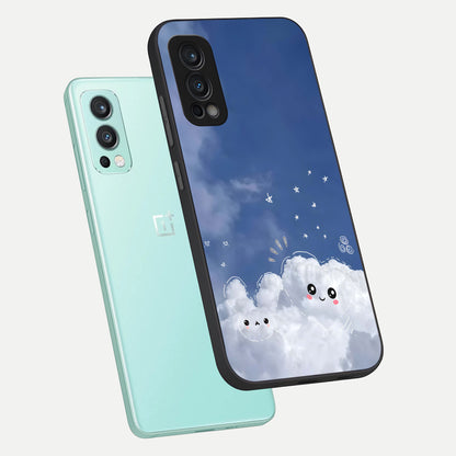  Cute Blossom Cloud phone case For OnePlus Nord 2 showing premium glass back cover with detailed artwork