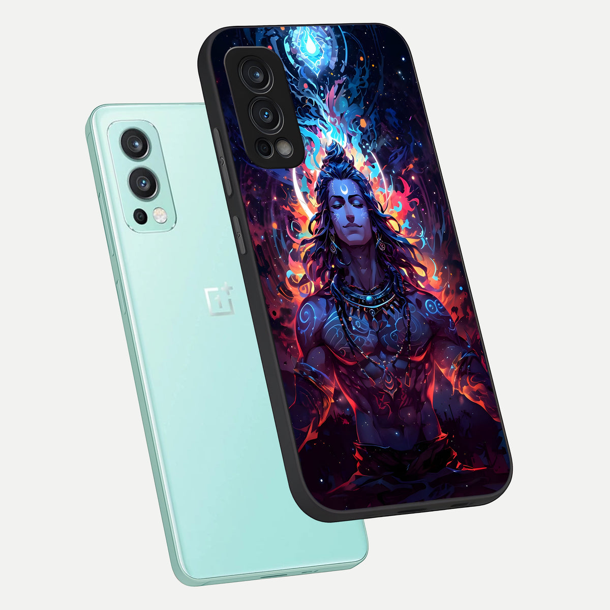  Divine Fire Shiv phone case For OnePlus Nord 2 showing premium glass back cover with detailed artwork