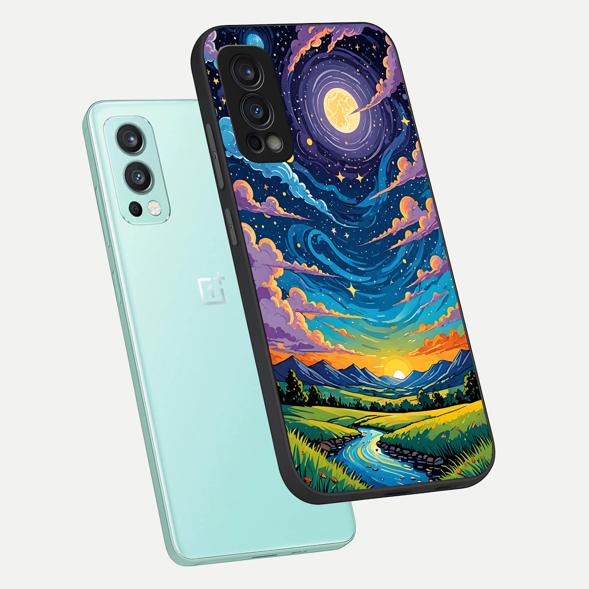  Dreamy Night Landscape phone case For OnePlus Nord 2 showing premium glass back cover with detailed artwork