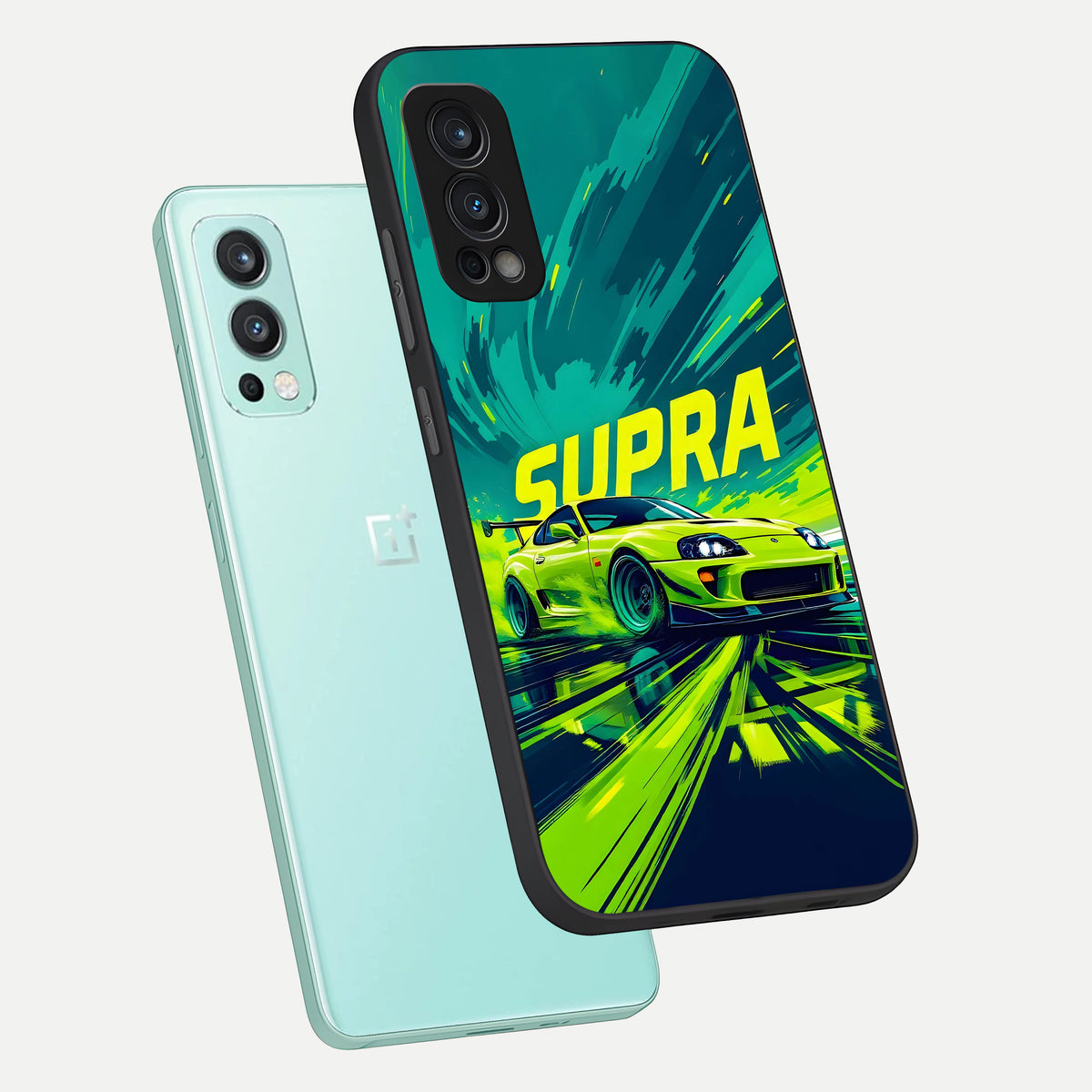  Electric Supra Thunder phone case For OnePlus Nord 2 showing premium glass back cover with detailed artwork