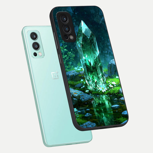  Emerald Light Crystal phone case For OnePlus Nord 2 showing premium glass back cover with detailed artwork
