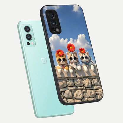  Floral Kitty Squad phone case For OnePlus Nord 2 showing premium glass back cover with detailed artwork