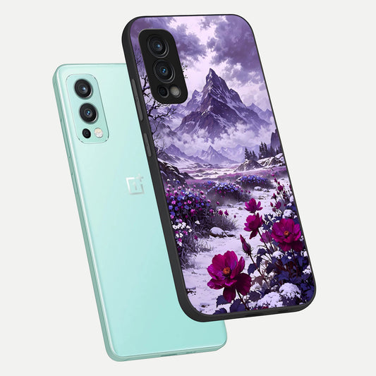  Flower Mountain View phone case For OnePlus Nord 2 showing premium glass back cover with detailed artwork