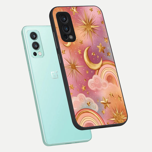  Golden Celestial Dreams phone case For OnePlus Nord 2 showing premium glass back cover with detailed artwork