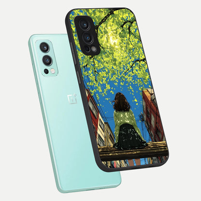  Golden Leaves Glow phone case For OnePlus Nord 2 showing premium glass back cover with detailed artwork
